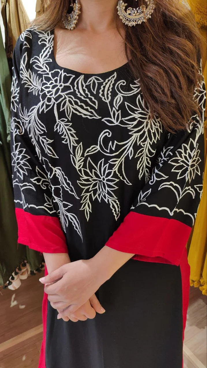 White Red Festive Long Kurta Set