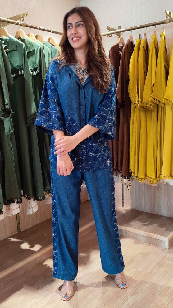 Denim Sparkle Shirt & Pant Set