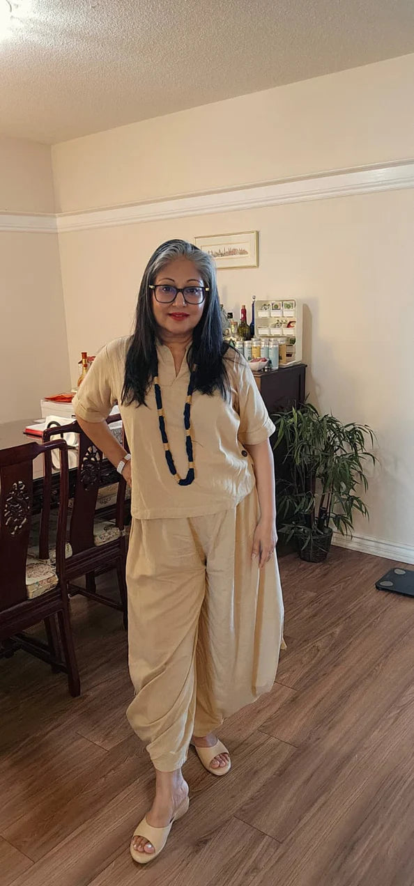 Classic Beige Co-Ord Set with Necklace