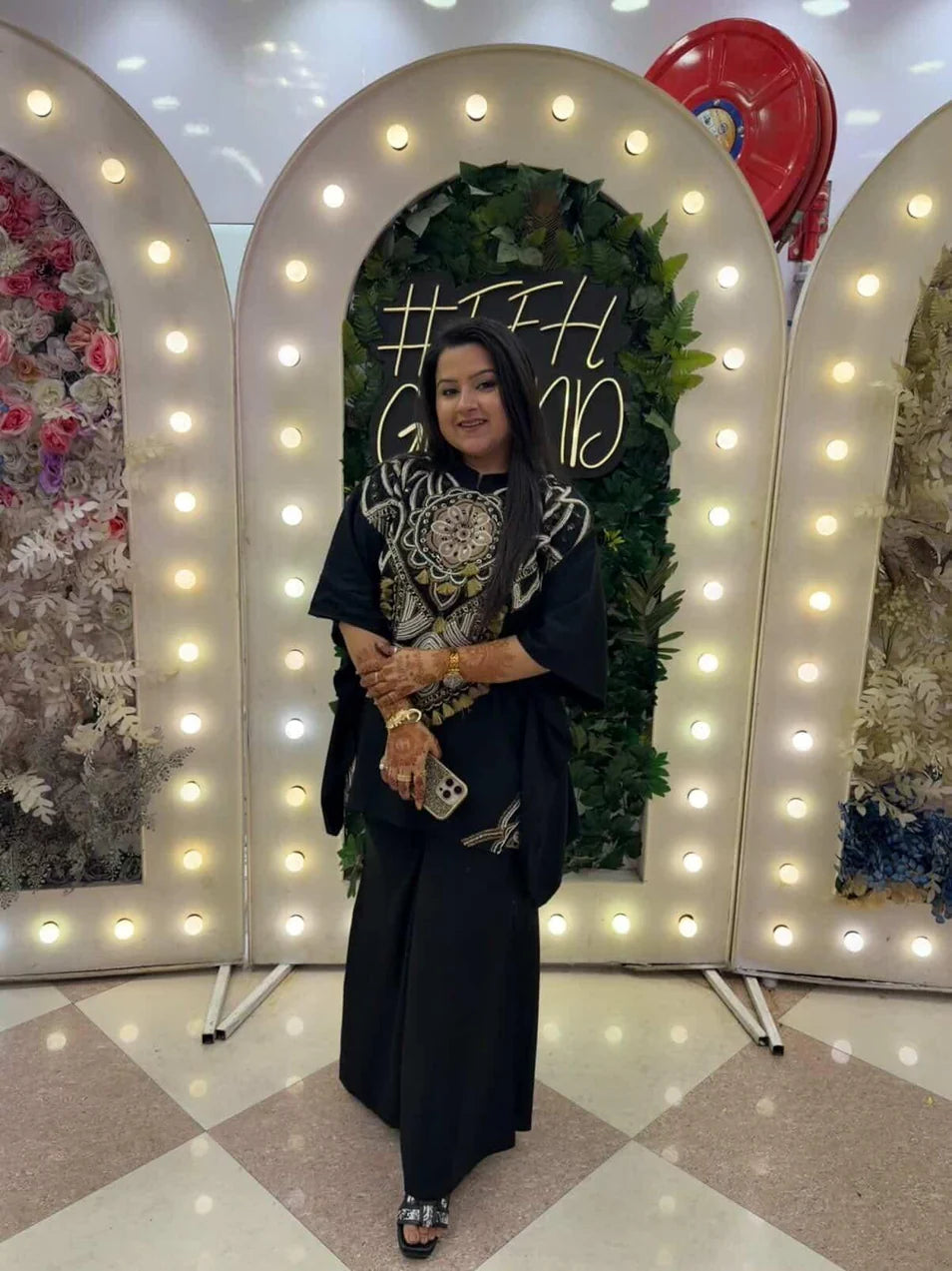 Luxury Black Embroidered Kaftan with Pants