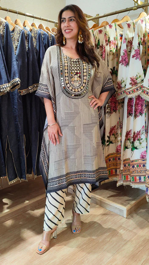 Classic Black Striped Kaftan Set