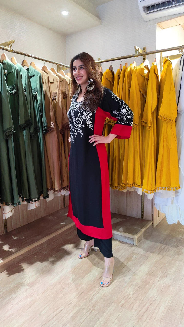 White Red Festive Long Kurta Set