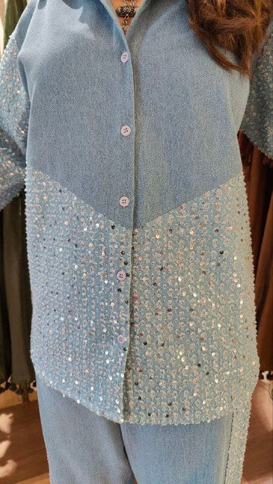 Denim Sparkle Shirt & Pant Set