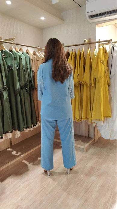 Denim Sparkle Shirt & Pant Set