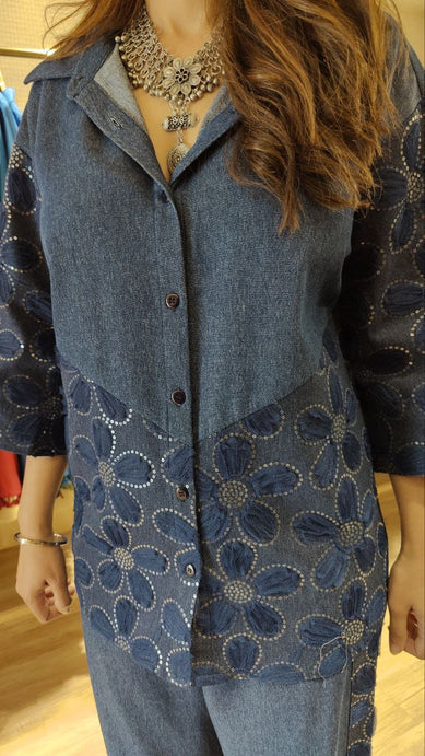 Denim Sparkle Shirt & Pant Set