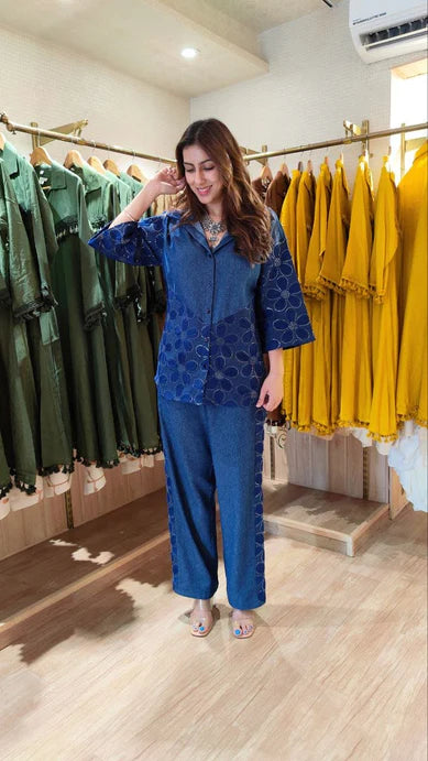 Denim Sparkle Shirt & Pant Set