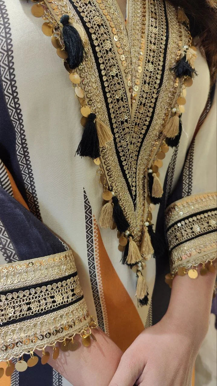 Blue Brown Abstract Kaftan Dress