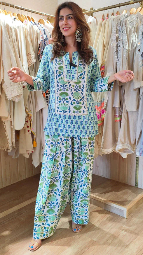 Blue Green Farshi Style Co-Ord Set