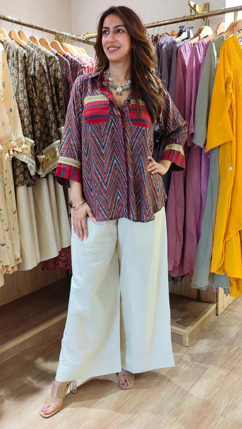 Maroon Chevron Two-Piece Co-Ord Set