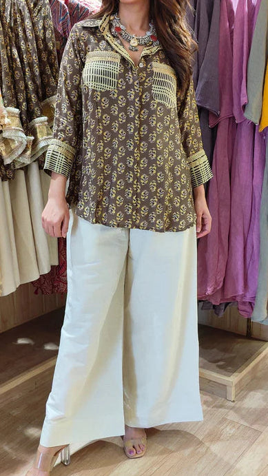 Classic Brown Motif Shirt Set