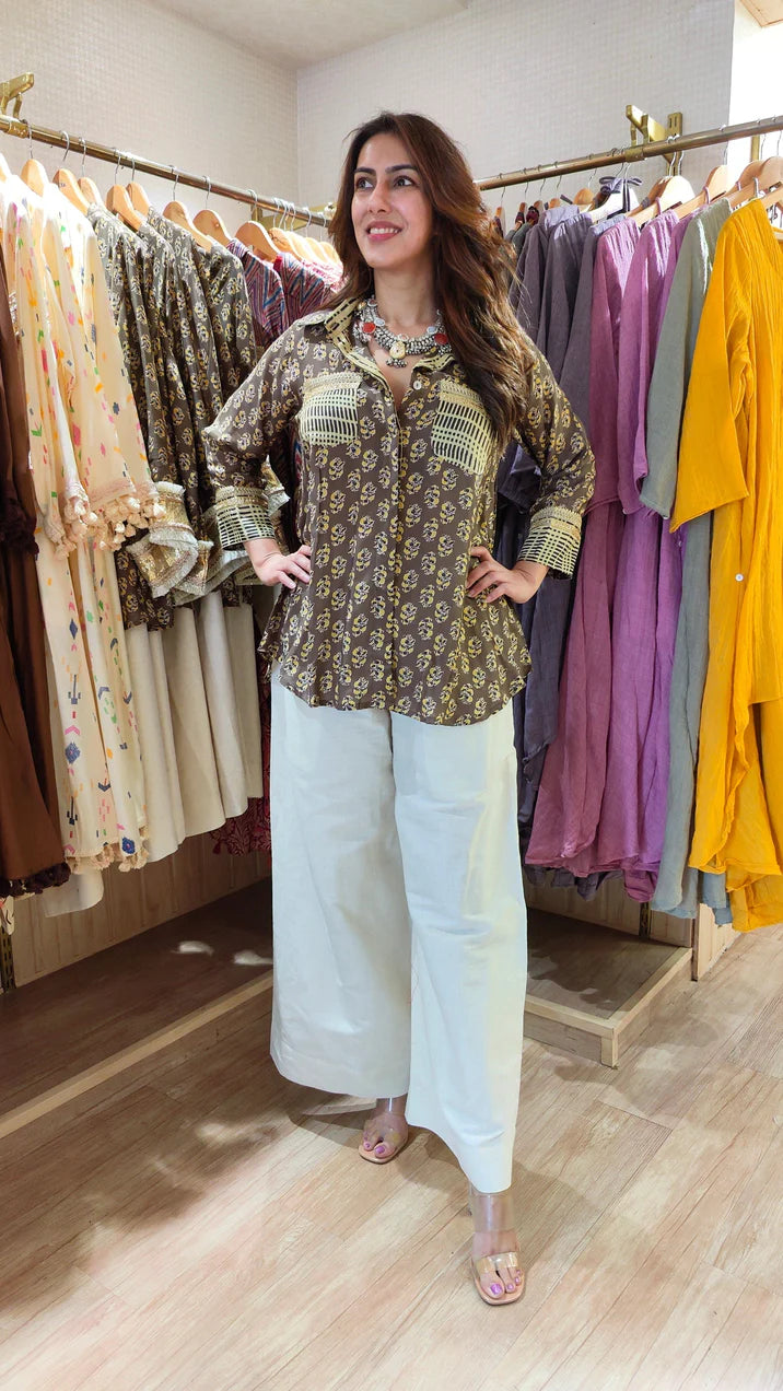 Classic Brown Motif Shirt Set