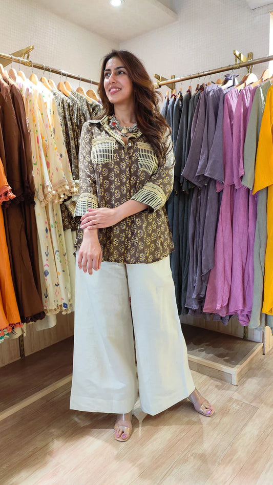 Classic Brown Motif Shirt Set