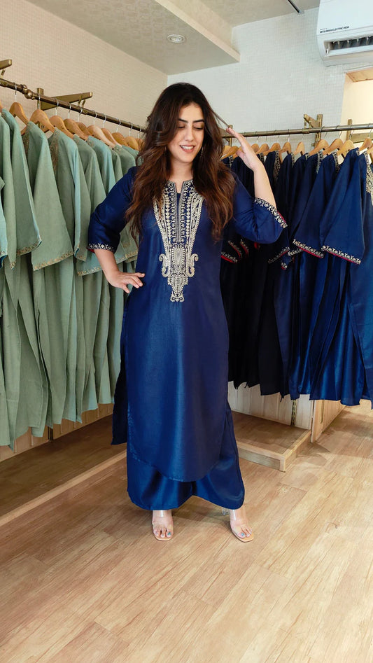 Navy Blue Two Piece Long Kurta Set