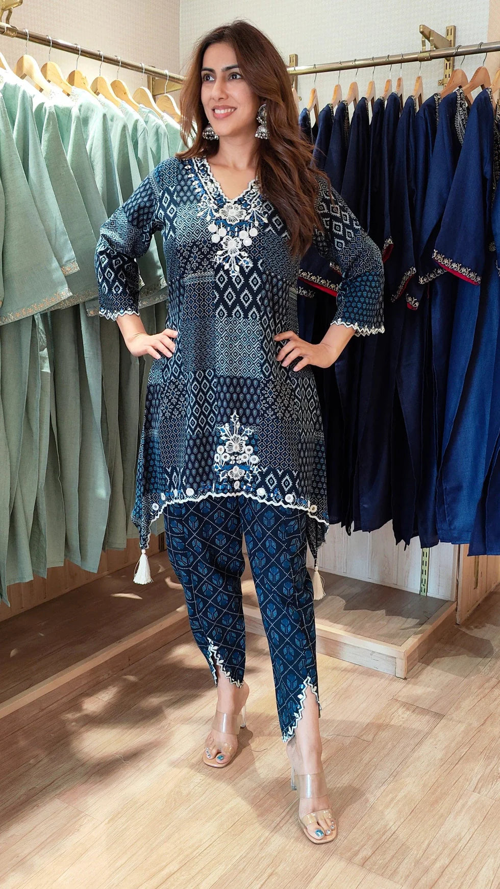 Indigo Patchwork Kurta & Pant Set