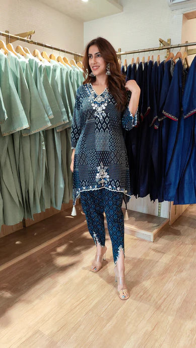 Indigo Patchwork Kurta & Pant Set
