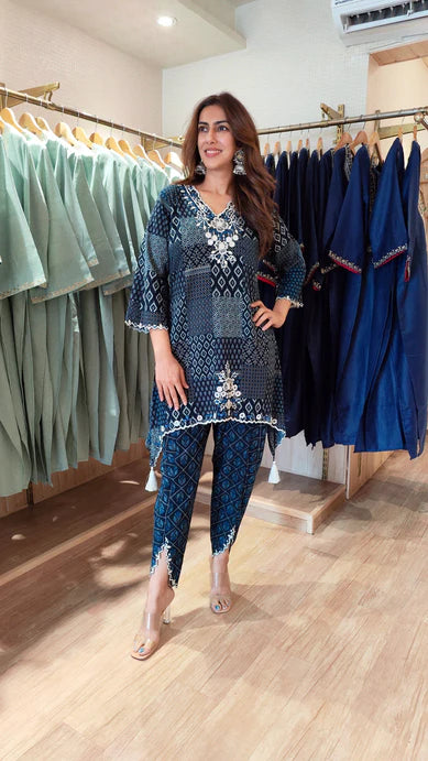 Indigo Patchwork Kurta & Pant Set