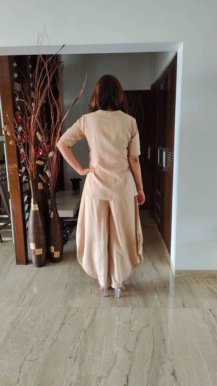 Classic Beige Co-Ord Set with Necklace