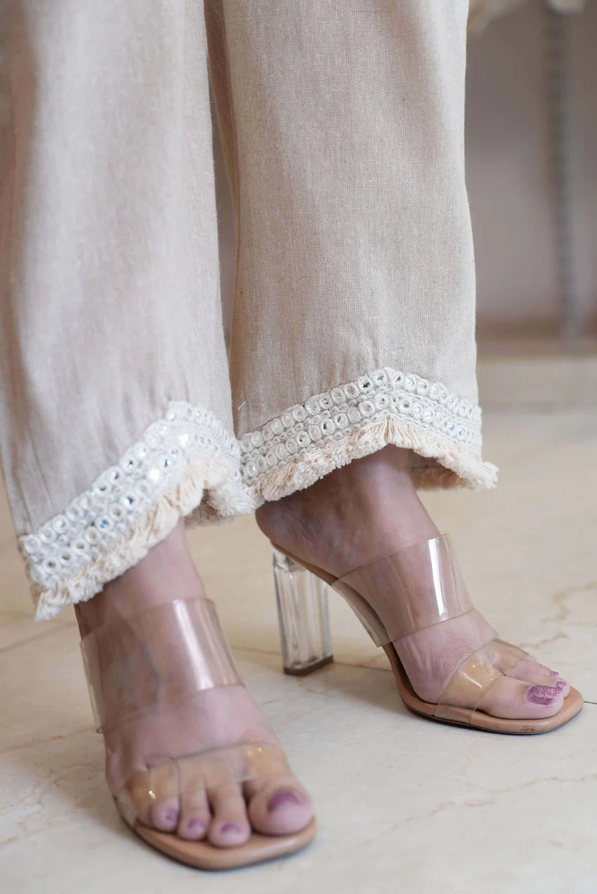 Classic Beige Mirror Work Co-Ord Set