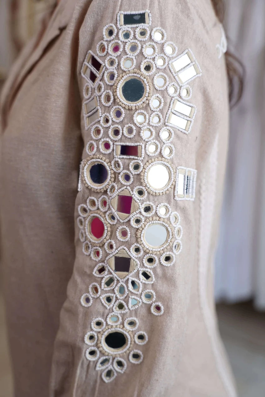 Classic Beige Mirror Work Co-Ord Set