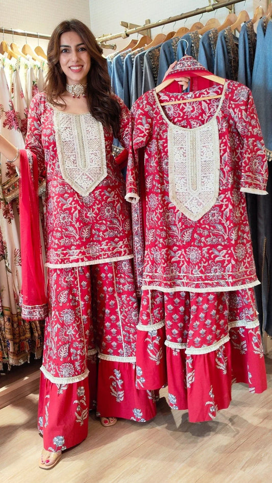 Premium Grey Red Sharara Set
