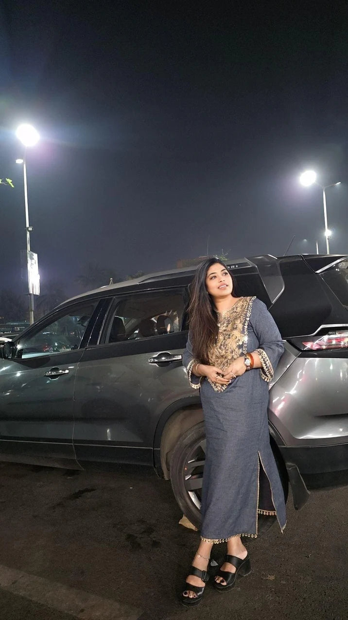 Royal Denim Gold Kaftan Dress