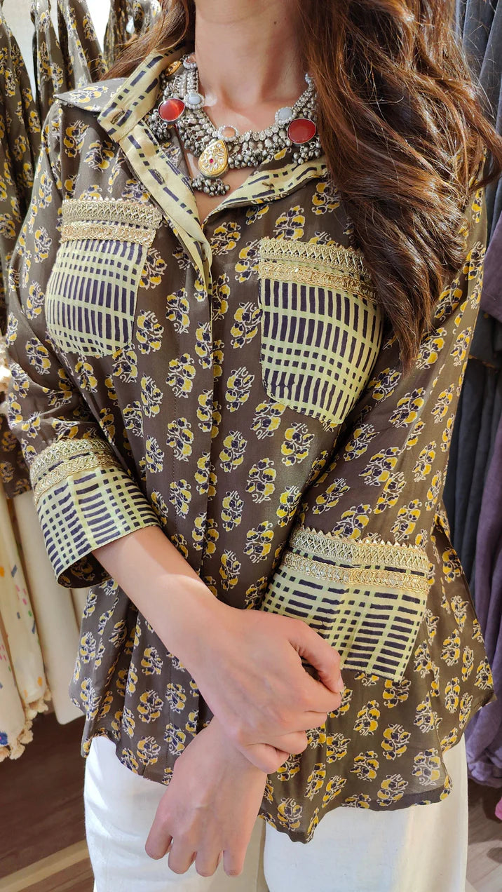 Classic Brown Motif Shirt Set