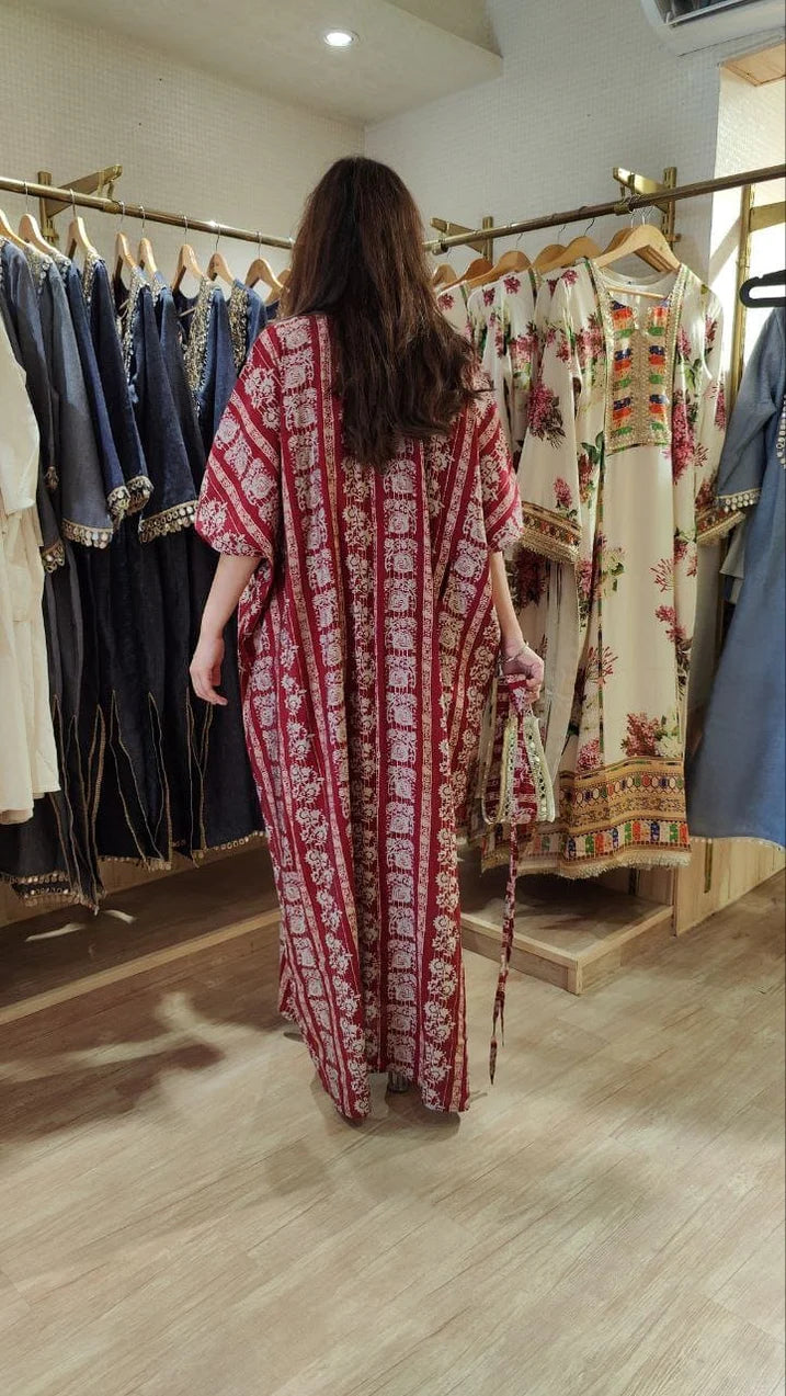 Leaf kaftans with belt