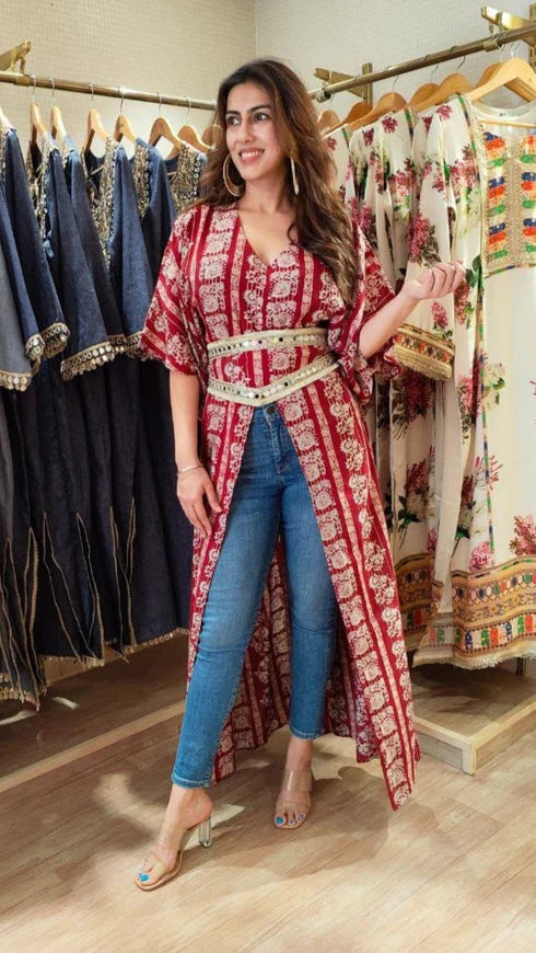 Leaf kaftans with belt