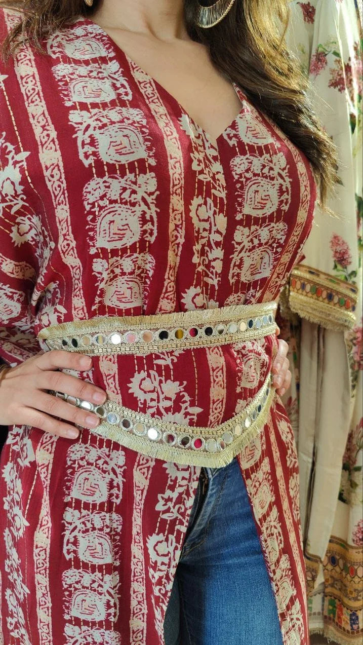 Leaf kaftans with belt