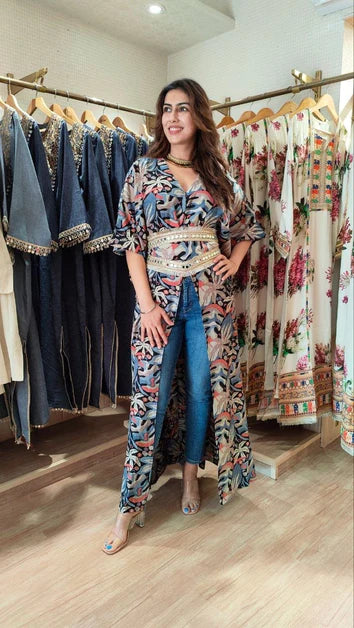 Leaf kaftans with belt