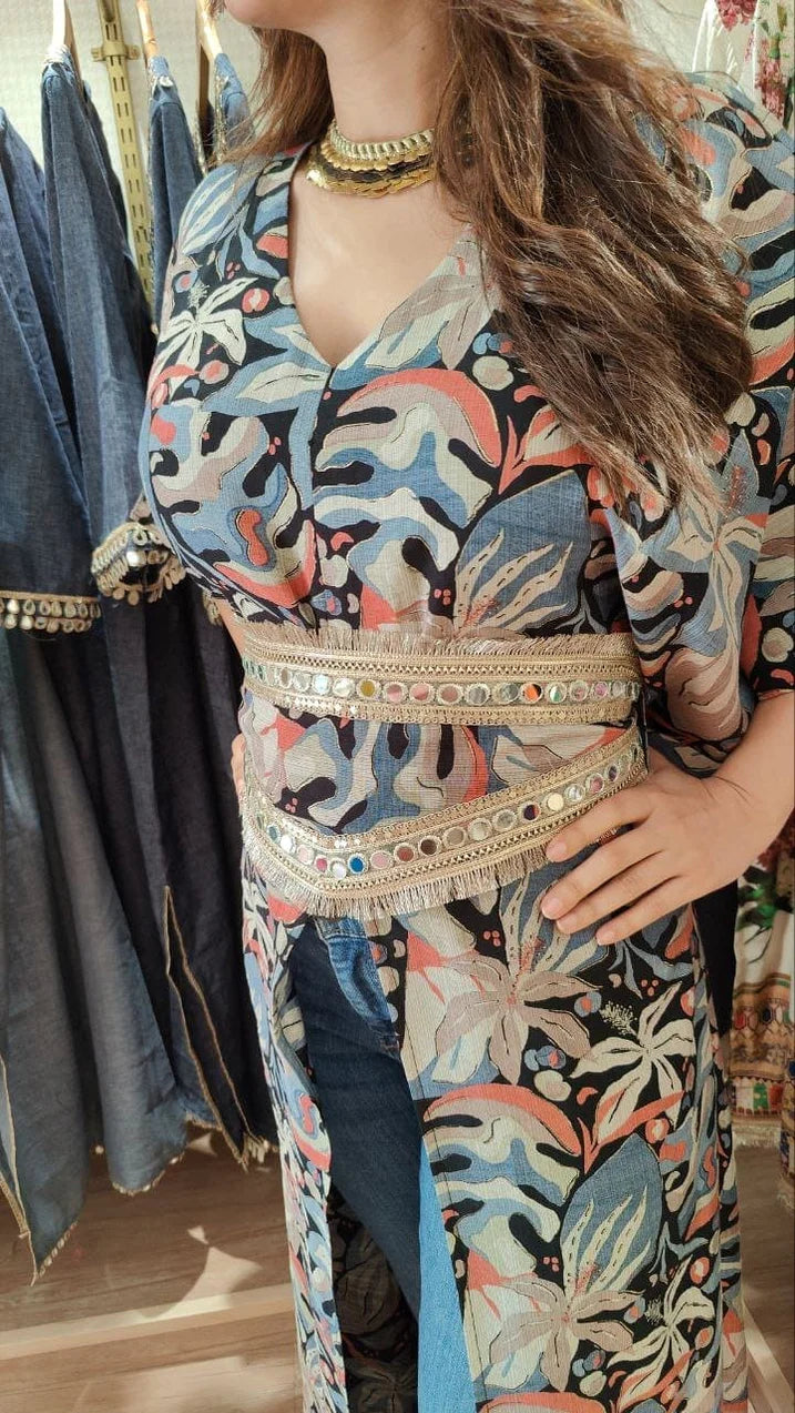 Leaf kaftans with belt
