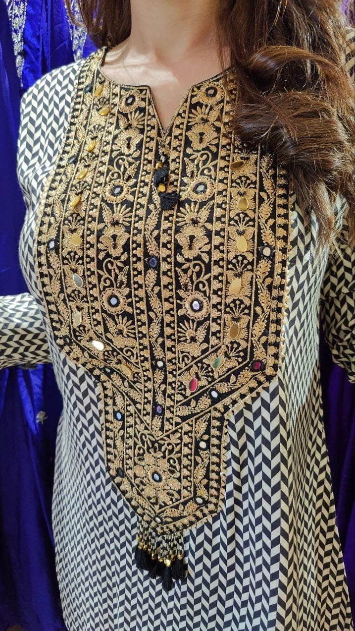 Criss Cross Black White Embroidered Co-Ord Set