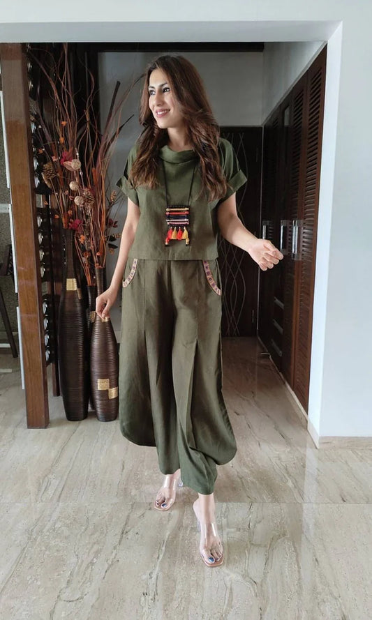 Classic Moss Green 2-Piece Co-Ord Set - Neckpiece NOT included