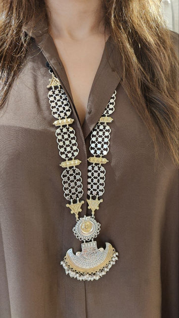 Premium Brown Cream Kaftan & Pants Set