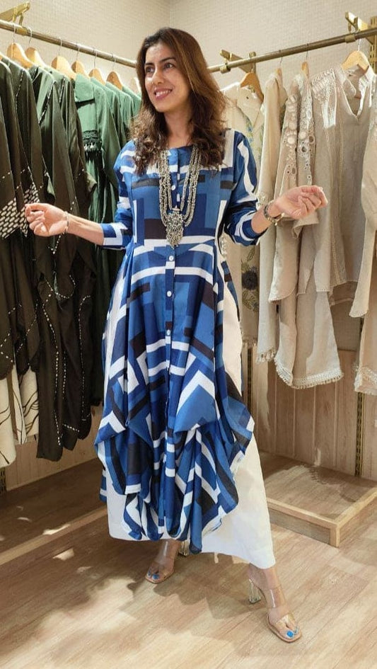 Blue Side Slit Kurta Co-Ord Set